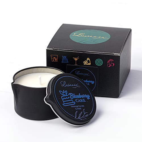 Organic Soybean Wax Essential Oil Infused Massage Oil SPA Candle for Couples, Home Scented Candle for Relaxation Bluberry Cake Scent 2.35OZ