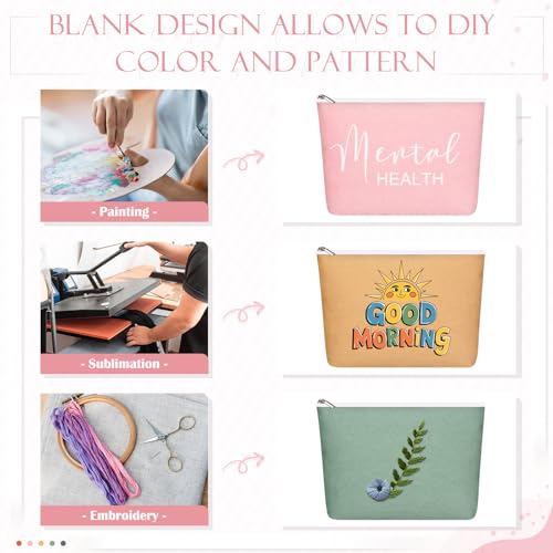 Reginary 10 Pcs Canvas Makeup Bags Bulk for Women Blank DIY Pencil Pouch Travel Toiletry Cosmetics Bags Gift for Christmas Breast Cancer Awareness Thanksgiving Wedding Nurses Teacher(Boho Color)