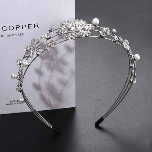 Christmas Headband Silver Snowflake Headband Pearl Christmas Party Headbands for Women Holiday Hair Hoop (Snowflake/Silver)