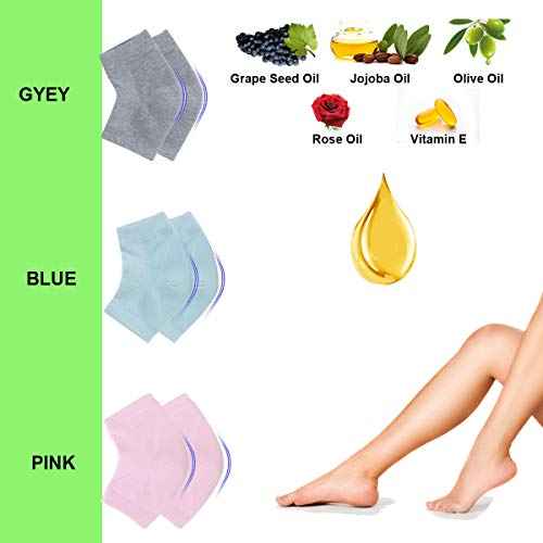 Vented Moisturizing Gel Heel Socks, 3 Pairs Toeless Spa Sock for Foot Care Treatment, Cracked Heels, Dry Feet, Foot Calluses (Gray, Green, Pink)