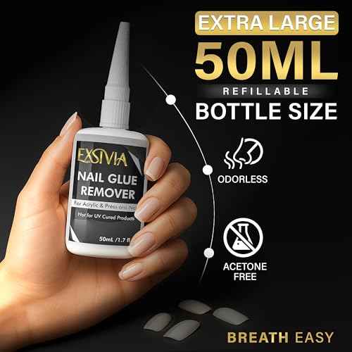 Nail Glue Remover for Press On & Glue On Nails ? 50mL Non-Acetone, Gentle & Odorless Debonder Serum, Exsivia False Nail Remover Fast & Safe on Fake Tips