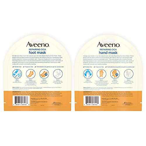Aveeno Repairing CICA Foot Mask & Hand Mask with Prebiotic Oat and Shea Butter, for Extra Dry Skin, 1 ea