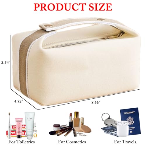 Travel Makeup Bag, Waterproof Canvas Cosmetic Bag Make Up Organizer Case for Women, Large Toiletry Bag Skincare Pouch for Toiletries Accessories Brushes
