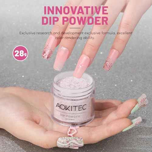 Aokitec Starry Pink Glitter Colors Dip Powder, 1OZ Glitter Pink Dip Powder for French Manicure Nail Starter & Professional Home DIY Salon Use Shinny Dip Nails Long-lasting 28 Days