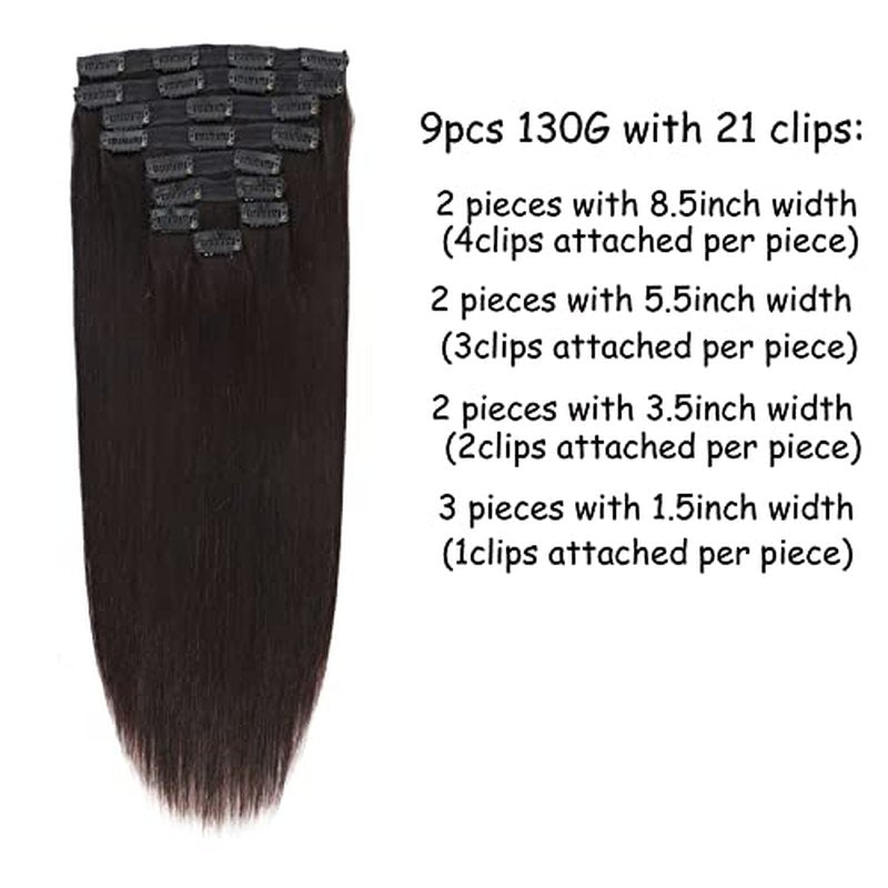 Clip in Hair Extensions Real Human Hair - 9pcs 130g Clip in Human Hair Extensions Straight Natural Soft Thick Remy Extensions Straight Human Hair 18inch Natural Color