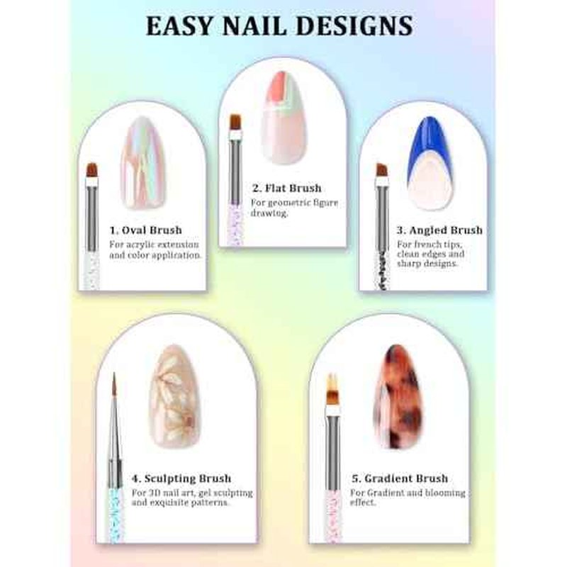Nail Art Tools Set, Nail Stand for Press on Holder for Painting Nails, Nail Art Brushes and Dotting Tools, Nail Design Tools Supplies, Gel Polish and Builder Brush, French Tip Brush, Liner Brush