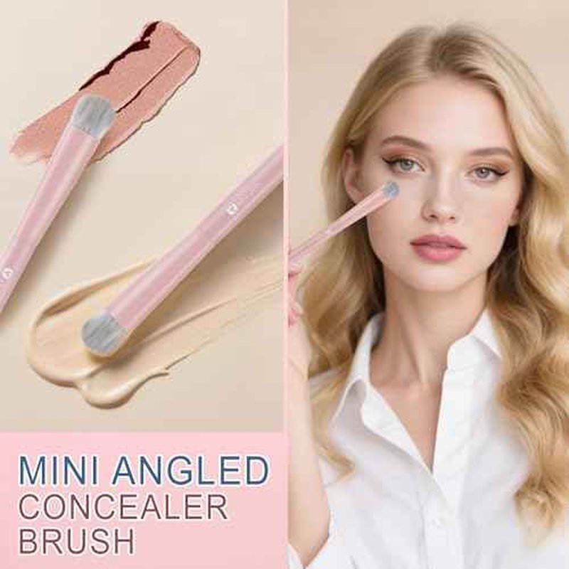 KINGMAS Foundation Makeup Brushes, Flat Top Kabuki Concealer Brush Under Eye Nose Contour Brush for Liquid Cream Powder Blending Buffing (Pink)