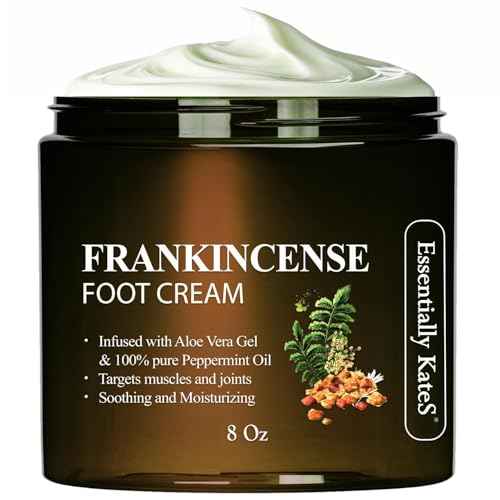 Essentially KateS Frankincense Oil Foot Cream 8 Fl Oz - Fight Soreness and Stiffness in Tired Feet - Foot Sole, Achilles, Foot Bridge, Ankle and Foot HillFoot Cream - (Parent) (8 Fl Oz, Frankincense)