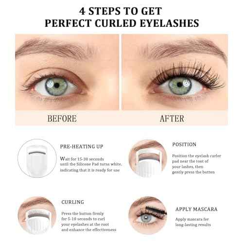 Heated Eyelash Curler Premium PRO - Fast Heat up in 8s - 24 Hours Long Lasting - Rechargeable Electric Eyelash Curler with Type-C, 2 Heat Modes, Anti-Burn Eyelid, Gift for Women Girls, White-AB