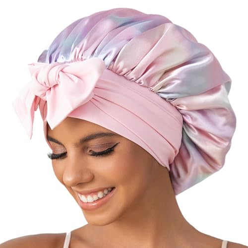 GDTOGRT Satin Silk Bonnet for Sleeping Women - Double Layer Sleep Hair Bonnets Caps for Curly Braid Hair with Tie Band