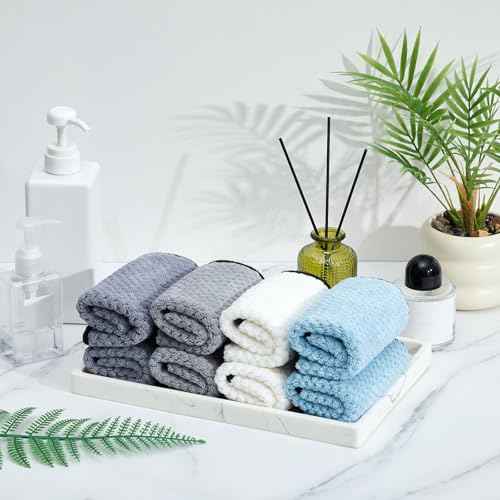 Juexica 8 Pcs Exfoliating Washcloth Men Wash Face Cloth Rustic Dual Sided Bath Washcloth 9.8 x 9.8'' Facial Scrubber Men Exfoliating Shower Towel for Body and Face (Waffle Pattern,Light Color Series)