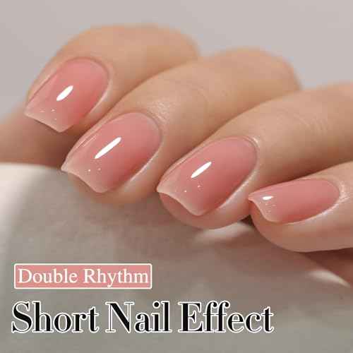 Double Rhythm Translucent Gel Polish Sheer Neutral Natural Light Milky Same Color Same Bottle 15ML Jelly Nail Polish Nail Art DIY at Home (Pink Clear-A1323)