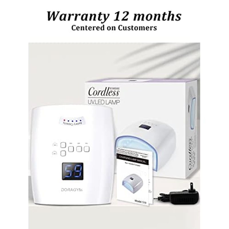 UV LED Nail Lamp, Cordless Gel Polish Dryer for Professional Gel Manicures - White