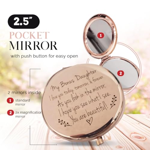 Bonus Daughter Gifts, Step Daughter Gifts from Stepmom, Christmas Step Daughter Gifts from Stepdad, Bonus Daughter Birthday Gifts, Mothers Day for Bonus Daughter, Stepdaughter Compact Mirror