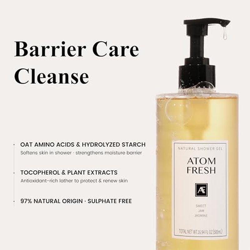 Atom Fresh Antioxidant-Rich Body Wash ? Sweet Jam Jasmine | Gently Cleanse, Nourish & Soften Skin with Oat Amino Acids, Soapberry & Vitamin E | Plant-Based, Sulfate-Free Formula (16.94 fl oz)
