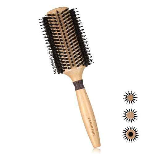 BRUSHZOO Round Brush for Blow Out Styling, Curling, Straightening for Women & Men - Wooden Brush with AddShine Volume (2.4 Inch)