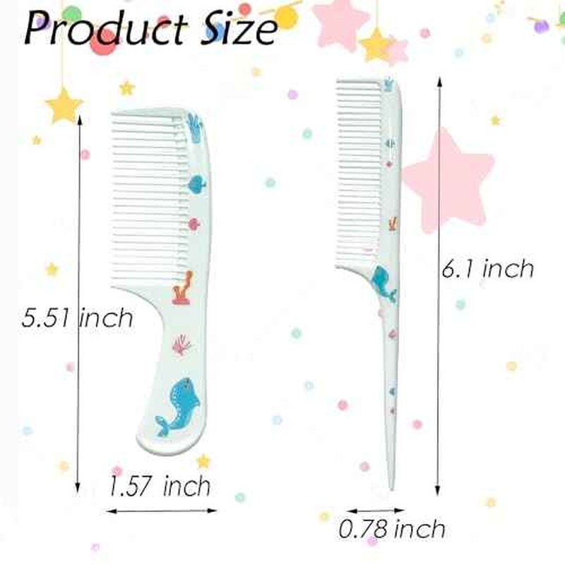 Small Cute Hair Comb,2 Piece Mini Hair Comb Set Toddler Combs Set for Girls Boys Kids Fine Tooth Rat Tail Comb Portable Plastic Hairdressing Combs Gift For Wet And Dry Hair (Blue Whale)