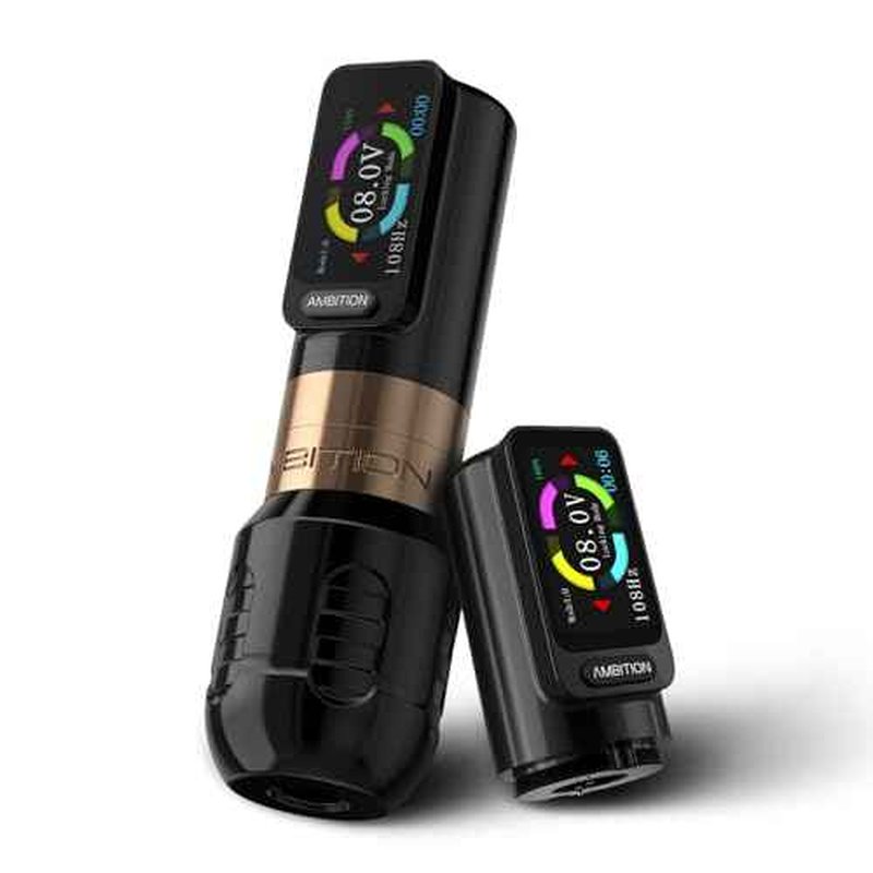 Ambition Zetton Wireless Tattoo Machine with Extra 2400mAh Battery Brushless Motor Straight Drive Bar Color Touch Display Rotary Tattoo Gun Cartridge Pen Supply for Professional Tattoo Artists