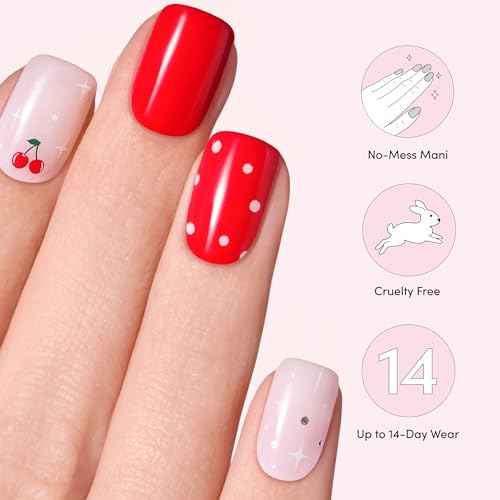 Dashing Diva Glaze Nail Strip Set - Cherry Vanilla - Long Lasting, Chip Resistant, Semi-Cured Gel Nail Strips - Summer Gel Set - 4-Piece Manicure Kit with 32 Strips
