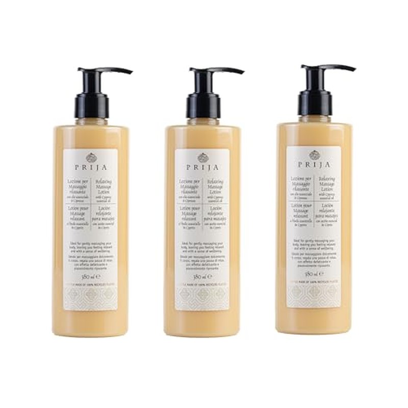 Prija Relaxing Massage Lotion with Aloe Vera and Cypress Oil, Refreshing and Moisturizing Body Cream Leaves You Feeling Relaxed with a Sense of Wellbeing 3 x 12.85 Fl. Oz