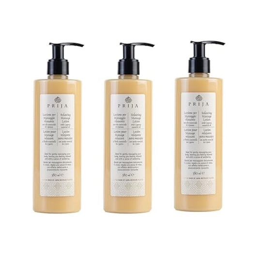 Prija Relaxing Massage Lotion with Aloe Vera and Cypress Oil, Refreshing and Moisturizing Body Cream Leaves You Feeling Relaxed with a Sense of Wellbeing 3 x 12.85 Fl. Oz