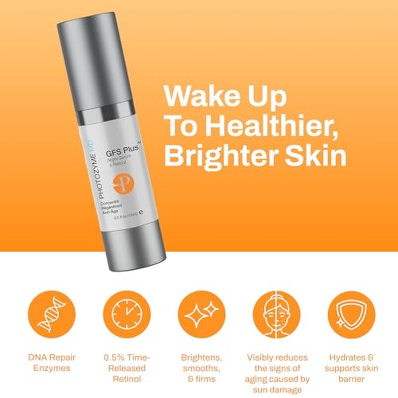 Photozyme GFS Plus Night Serum with 0.5% Retinol ? Anti-Aging Peptide Complex ? Reduces Wrinkles, Dark Spots & Sun Damage ? Brightens, Firms & Evens Skin Tone ? 0.5 fl oz
