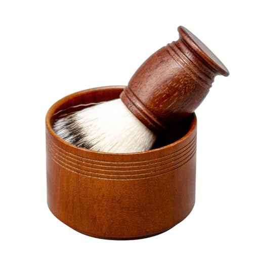 Shaving Brush Set Synthetic Hair Shaving Brush with Solid Wood Handle and Wooden Shaving Soap Bowl for Men Easy to Lather Fits Wet Shaving 30mm Knots