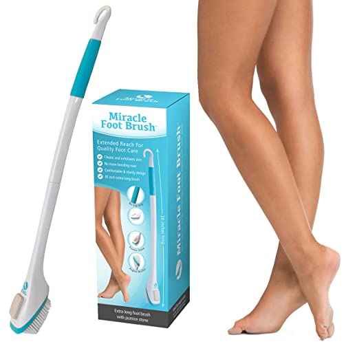 Miracle Foot Brush 30" w/ Scrubbing Pumice Stone and Shower Grip Handle with Hook. Wet/Dry Brush, Great for Seniors, Pregnant, Disabled, or Post surgery. 1000's sold
