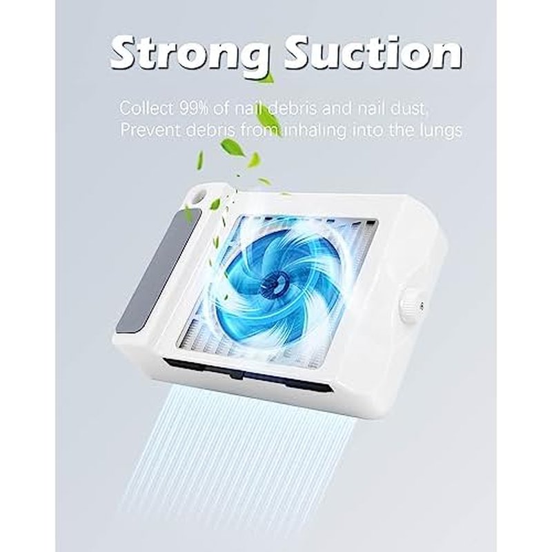 Nail Dust Collector Low Noise, AONOLOVO Powerful Nail Vacuum Dust Collector Suction Fan with Lamp for Nail Tech Acrylic Nails Gel Dip Powder Removal, with Nail Dust Brush, 03-White