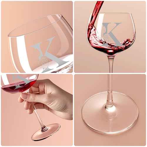 Personalized Gifts for Women, Monogrammed A-Z Wine Glass Customized Gift, Unique Christmas Birthday Gifts for Women Her Mom Friend Sister Wife Daughter Nurse (K)