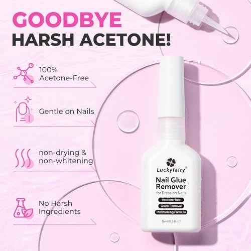 Nail Glue Remover for Press on Nails, 15ml Acetone-free Nail Polish Remover, Multi-Functional Glue Remover for Nails Tips, Quick Easy Gentle Removal, Not for Gel Polish