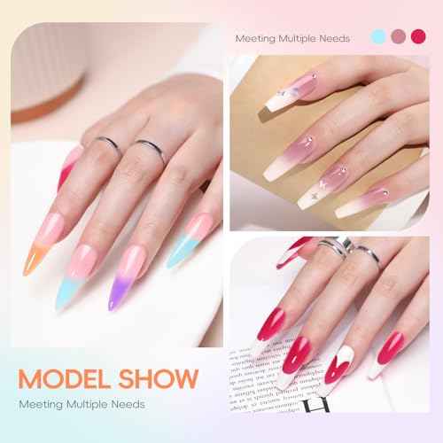 PEACECOLOR 52Pcs Poly Nail Gel Kit with Drill and U V Light 24 Colors Poly Nail Extension Gel with Cat Eye Nail Polish Glossy Matte Top Coat Nail Rhinestones Starter Kit Home Salon DIY Gifts for Women