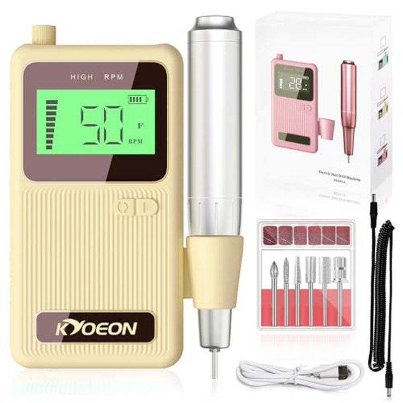 Professional Electric Nail Drill Machine, KYOEON Portable 50000 RPM Nail Drill Tools Kit Supplies with Accessories for Women High Speed Nail File Art Tools for Nail Techs or Salon Home