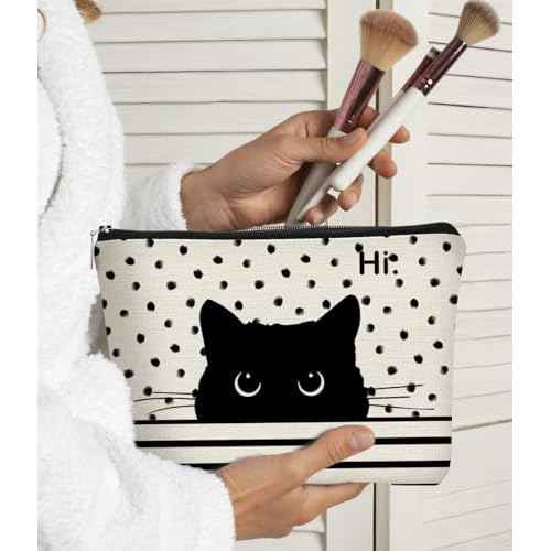 Cat Makeup Bag - Black Cat Purse, Small Cute Makeup Bag Cosmetic Bag For Women & Teen Girls, Cat Lady Gifts For Women (Polka Dot)