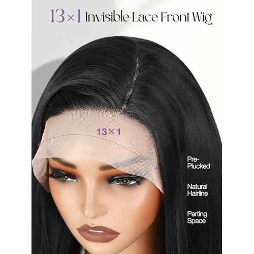 WIGER 28 Inch Straight Lace Front Wigs Long Nature Black Synthetic Heat Resistant Cosplay Wig For Women Pre Plucked Glueless Wig for Halloween Costume Girl Party Hair