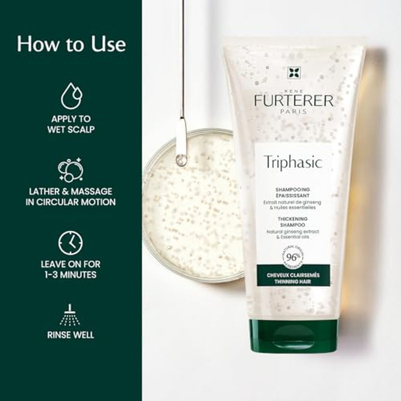 Rene Furterer TRIPHASIC Thickening Shampoo ? For Thinning Hair ? Improves hair density & strength ? Scalp Nutrition ? Rosemary Oil - For Men & Women - Color Safe