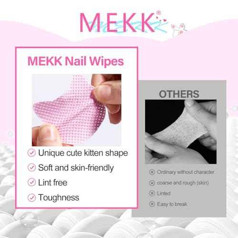 MEKK Lint Free Nail Wipes with Acetone Dispenser Set 400PCS Cat-Shaped Lint Free Wipes with 200ml Anti-Corrosion Empty Push Down Pump Dispenser Bottle for Acetone,Alcohol,Nail Polish Remover,ect