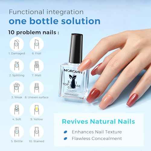 Morovan Base Coat Nail Strengthener: 3 IN 1 Nail Growth Top Coat Clear Quick Dry Nail Polish Strong Repairs Damaged Nail Hardener Long Lasting Shine No Chip Fingernail Treatment Care for Women Girls