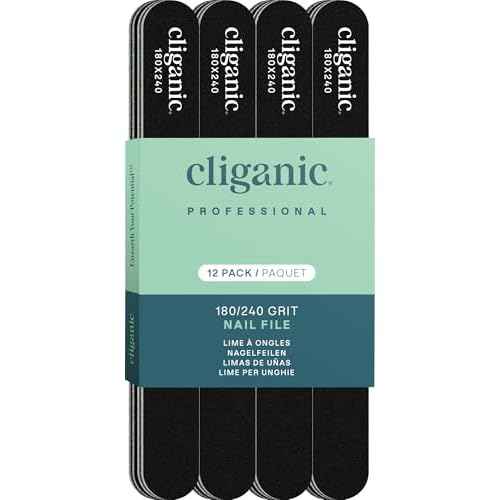 Cliganic 12 Pack Nail File Set: 180/240 Grit | Professional Emery Boards for Natural, Gel & Acrylic Nails | Washable Double Sided Kit | Cliganic 90 Days Warranty