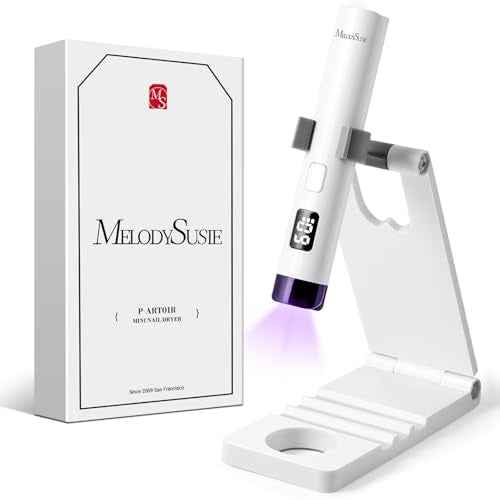 MelodySusie Handheld UV Light for Gel Nails with Stand, Mini Portable Cordless Nail Lamp with LCD Display, Eye-Protective Cover, Flash Curing for Glue, White
