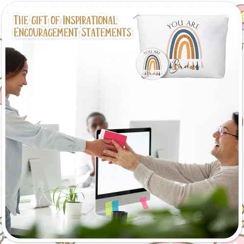 20 Pcs Employee Appreciation Gifts Inspirational Canvas Makeup Bags Compact Mirrors Bulk Cosmetic Bags Portable Mirror Thank You Gifts for Women Boss Medical Assistant Christmas (Rainbow)