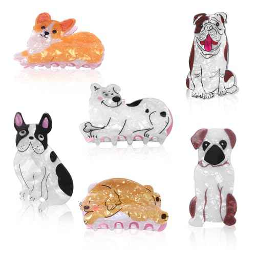 6 Pcs Dog Hair Clips, Cute Small Claw Clips for Short Long Hair, Cellulose Acetate Hair Clips for Women Girls and Dog Lovers