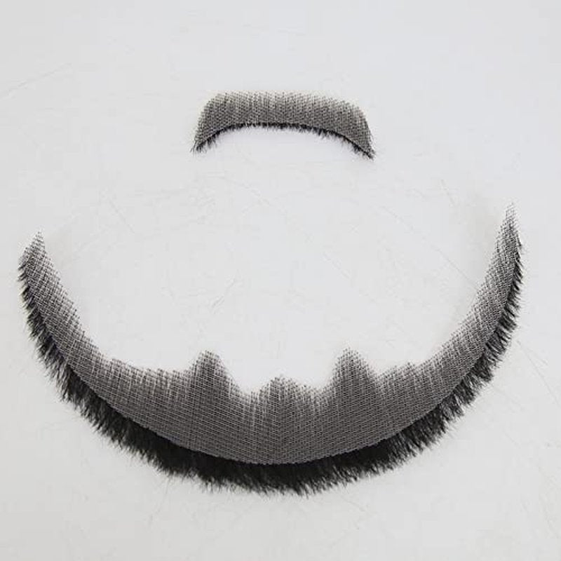 ZigZag Hair Face Beard Extension Human Hair Mustache Black Costume Fake Beard for Adults Men Realistic Makeup Lace Invisible False Beards (Black, Beard 6)