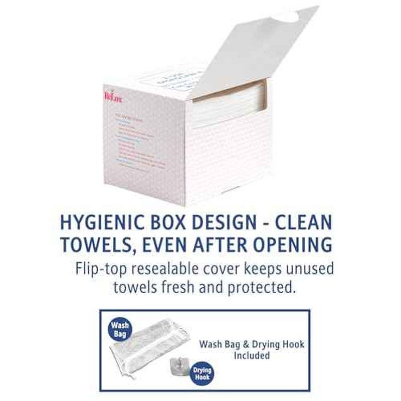 3D Nonwoven Face Towels-XL 13¡±x10¡±, 50Cts=150 Uses, Cut Waste & Cost 70%, Ultra-Clean, Soft & Durable, Dual-Surface: Cleanse, Exfoliate, Includes Wash Bag & Hook