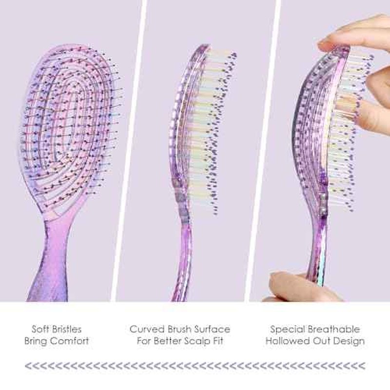 CANDYBRUSH Wet Hair Brush for Blow Dryer Detangling Curved Vented Drying for Straight Fine Hair for Women Round Detangler Soft Bristles Scalp Massage Medium Light Purple Colorful Transparent