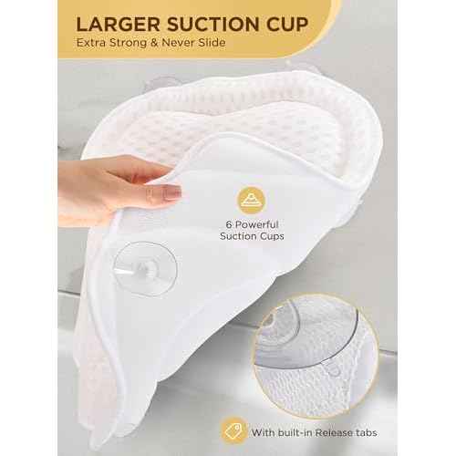 Bath Pillow Luxury Bathtub Pillow, Bath Pillows for Tub Neck and Back Support, Bath Tub Pillow Headrest with Soft 4D Air Mesh Fabric & Non-Slip Suction Cups, Fits All Bathtub Relaxing Bath Accessories