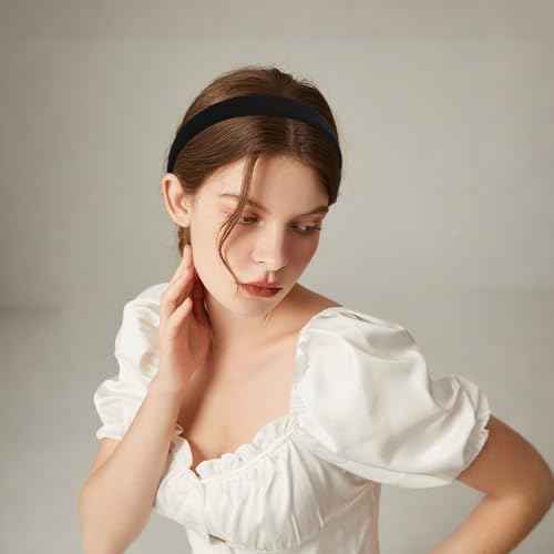 CURASA Headbands For Women Girls 3PCS Non Slip Satin Headbands Trendy Black White Head Bands Brown Neutral Hair Elastics Comfortable Wide Head Bands Stretchy Hairbands Plain Solid Hair Accessories