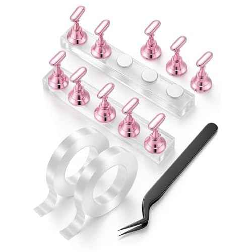 Nail Stand Set for Nail Art Practice & Display - Complete Acrylic Nail Holder Kit with Bonus Tweezers & Double-Sided Tape, False Nail & Press On Nail Practice Stand for Home DIY, Salon Use
