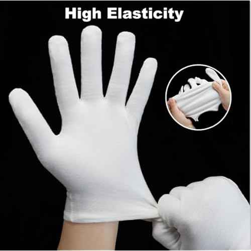 3 Pairs White Cotton Gloves, Premium Cotton Gloves for Dry Hands Sleeping, White Gloves for Moisturizing Hands Women and Men, Cloth Gloves for Eczema, Spa Glove for Lotion Overnight by Htaexpu