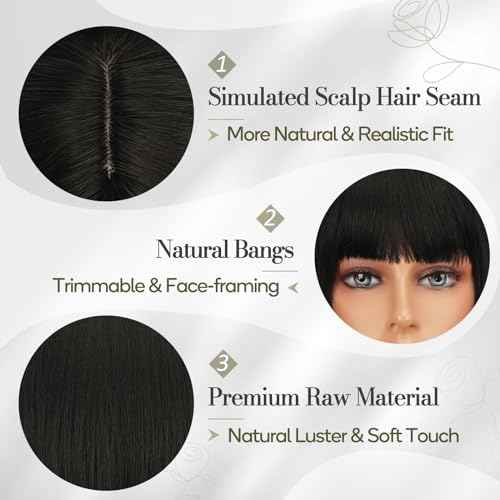 BARSDAR Short Black Bob Wig With Bangs - Short Black Bob Wig With Bangs for Women - 12 Inch Chin-Length Natural Looking Soft Synthetic Hair Replacement Daily Halloween Velma Kelly Mia Wallace Wigs